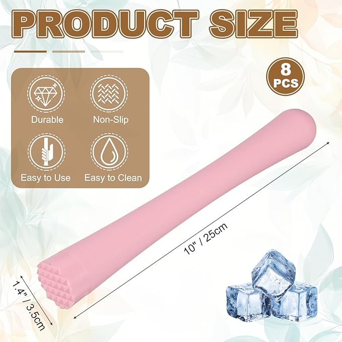 uxcell 8 Pcs Cocktail Muddler, 10 Inch PP Drink Muddler Bar Accessories Tools Ice Crusher for Home Party Cocktail Fruit Drinks, Pink (Thick)