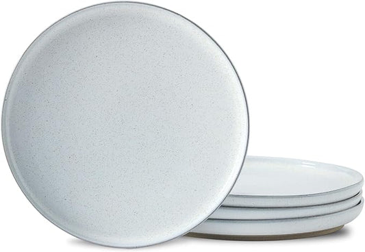 HASENSE Ceramic Dinner Plate Set–10 Inch Premium Proclaim Dishes, 4 Piece Greyish White Plates Set Ideal for Serving Noodles,Pasta or Desserts, Dishwasher Safe and Microwave Safe for Daily Dining