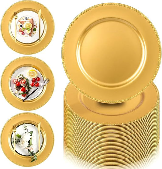 189 Pcs Charger Plates Set Bulk, 50 Pcs 13'' Gold Charger Plates 129pcs Balloons Different Sizes 18 12 10 5 Inch 10 Pack 54 x 108 Inch Disposable Table Cloth Set For Dinner Wedding Party Decoration