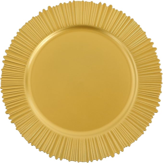 100 Pcs Antique Charger Plates Bulk 13 Inch Embossed Rim Plastic Party Dinner Plate Chargers Round Decorative Server Plate for Wedding Party Event Tableware (100pcs-gold1)