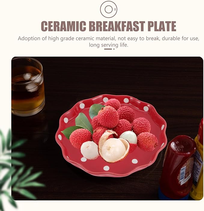 Cabilock of Use Dot Serving Plate Ceramic Fruit Plate Decorative Salad Holder Random Color