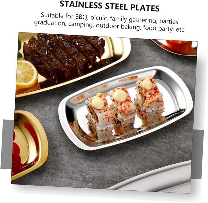 LIFKOME BBQ Plate Sushi Plate Stainless Steel Sushi Platter Serving Tray for Picnic Family Gathering