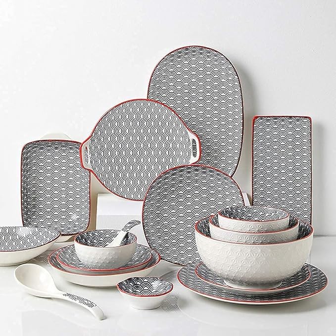 Plates Bowl Ceramic Dinnerware Set, 43 Piece for Party, Porcelain Combination Tableware Set