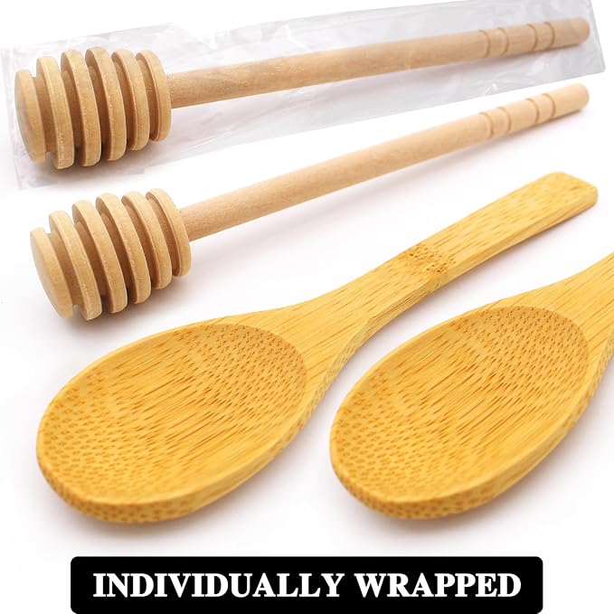 BLUE TOP 8 PCS Honey Dipper Sticks Honey Spoon 6 Inch Individually Wrapped Honey Stirrer Stick Mixing Spoon for Honey Jar Dispense Drizzle Honey Wedding Party