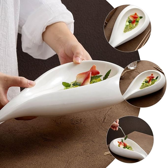 PRETYZOOM Ceramic Serving Plate Unique Food Display Dish for Appetizers Fruits and Soups for Home Parties and Restaurants
