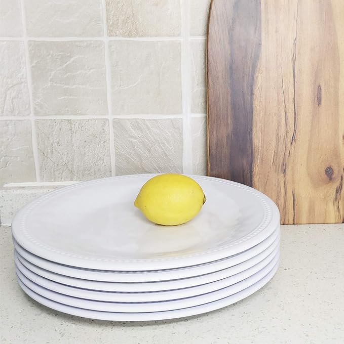 KX-WARE Melamine Plates set of 6, 11-inches Dinner Plates Set for Indoor and Outdoor Use, White