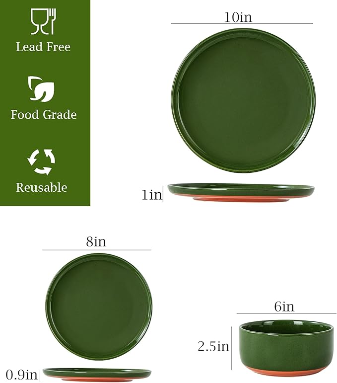 Plates and Bowls Sets, 12 Piece Ceramic Dinnerware Set for Family and Gatherings,Dishes Set for 4,Dishwasher & Microwave Safe, Handcrafted Dishware Sets，Elegant Green