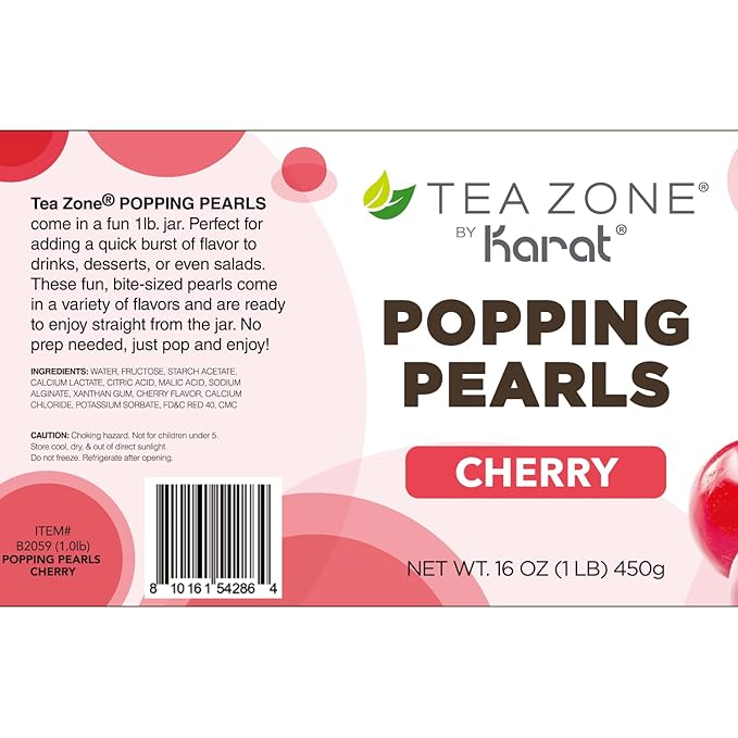 Tea Zone [1 Pound] Cherry Popping Pearls, Bursting Pearls for Teas, Shakes, Smoothies, Dessert Toppings