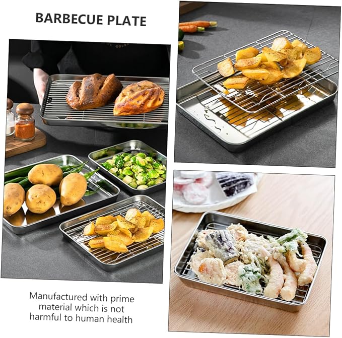 Zerodeko 1Pc Serving Tray with Net Bracket Multi Functional Food Storage Plate for Draining Steaming and Baking