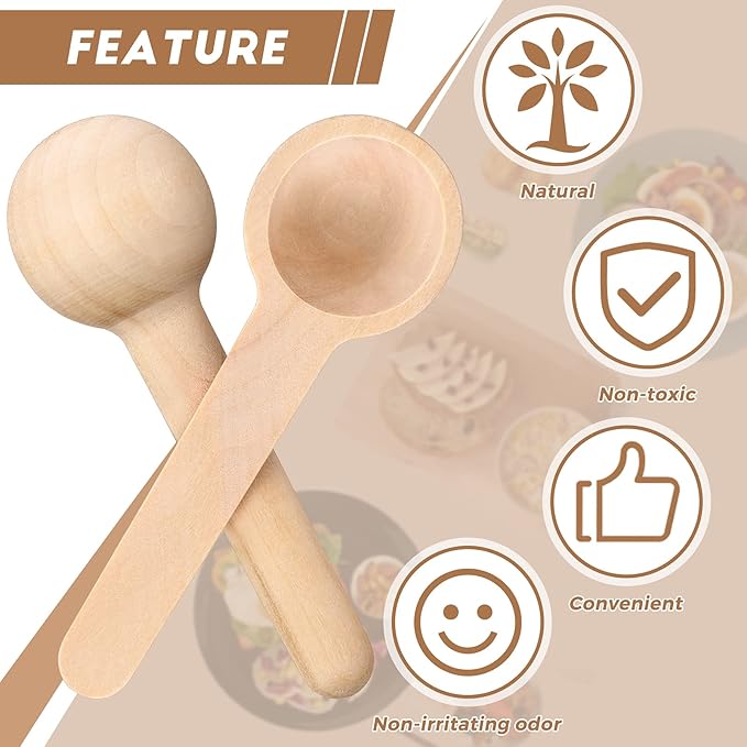 Patelai 30 Pieces Mini Wooden Spoons Bulk 3 Inch Small Condiments Tiny Jars Spoons for Coffee Condiment Honey Teas Sugar Kitchen Cooking Bath Salt (Cute Style)
