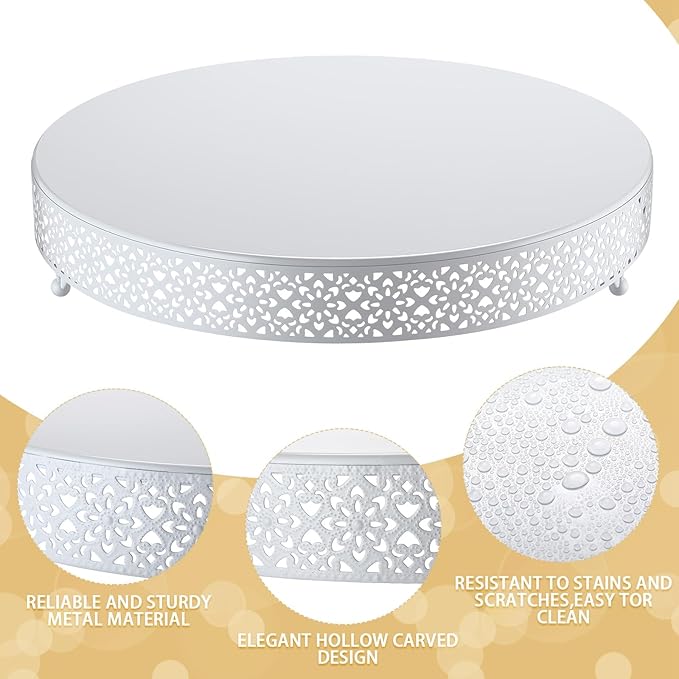Wenqik Cake Stand 16 Inch Round Metal Cupcake Dessert Wedding Cake Stand Cookies Display Holder Fruit Serving Tray for Table Wedding Birthday Anniversary Party(White)