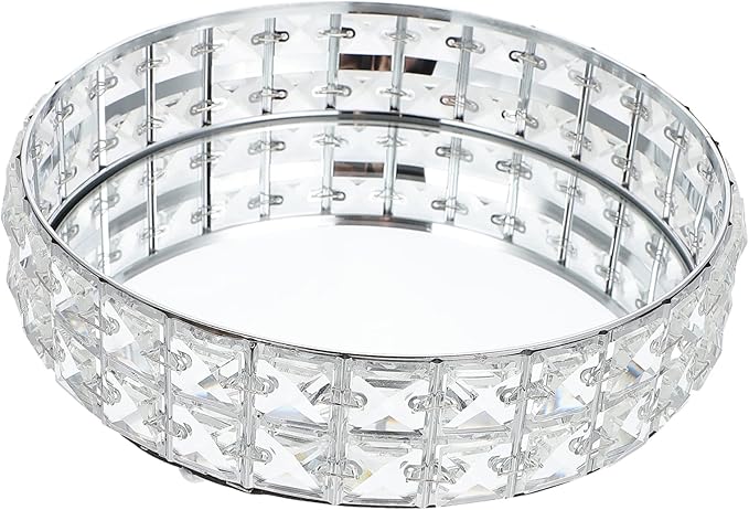 PRETYZOOM Silver Mirror Decorative Serving Tray Round Food Platter for Dresser Kitchen Living Room Stylish Display Tray for Snacks and Desserts Home Decor Accessory