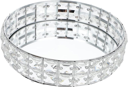 PRETYZOOM Silver Mirror Decorative Serving Tray Round Food Platter for Dresser Kitchen Living Room Stylish Display Tray for Snacks and Desserts Home Decor Accessory