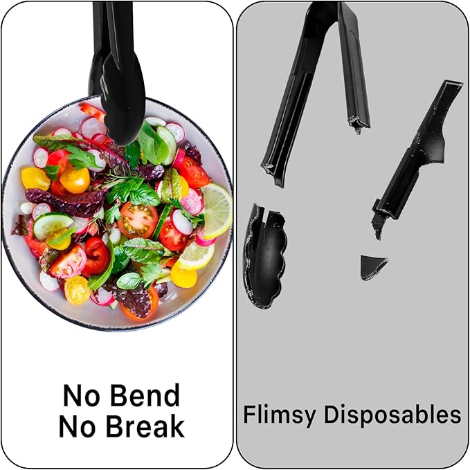 24 Pcs Black Serving Utensils Set For Parties - 8 Tongs, 8 Spoons, 8 Forks - Heavy Duty Plastic Disposable Serving Utensils Set for Buffet, Wedding, Holiday Events Catering Supplies
