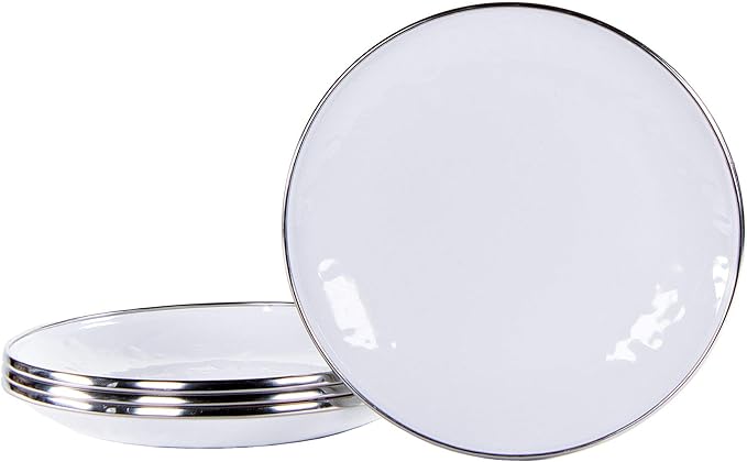 Golden Rabbit Enamelware Appetizer Plates, 6 inch, Solid White Textured, Set of 4