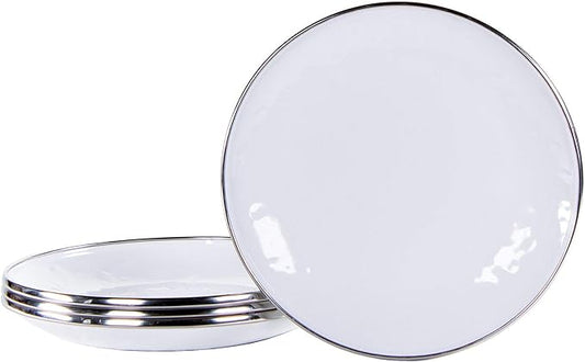 Golden Rabbit Enamelware Appetizer Plates, 6 inch, Solid White Textured, Set of 4