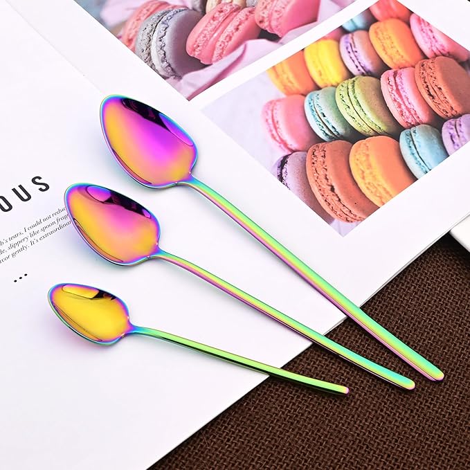 36-piece Rainbow 18/10 Stainless Steel Flatware Set, Resuable Cutlery Set For 6, Complete Tableware Set For Home Restaurant Wedding Party Daily Meal, Mirror Polish