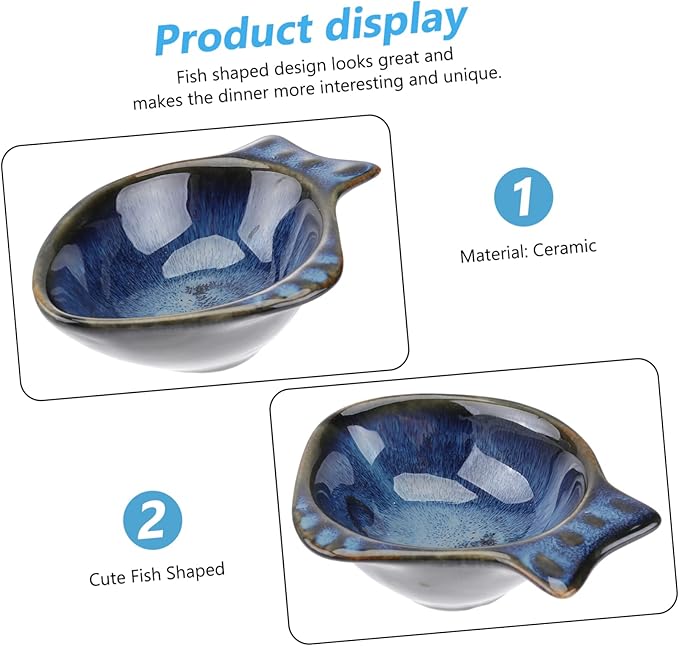 Amosfun Fish-Shaped Ceramic Sauce Dish for Dipping and Seasoning 6-Inch Appetizer Plate Decorative Dish for Home and Dining for Serving Soy Sauce and Condiments