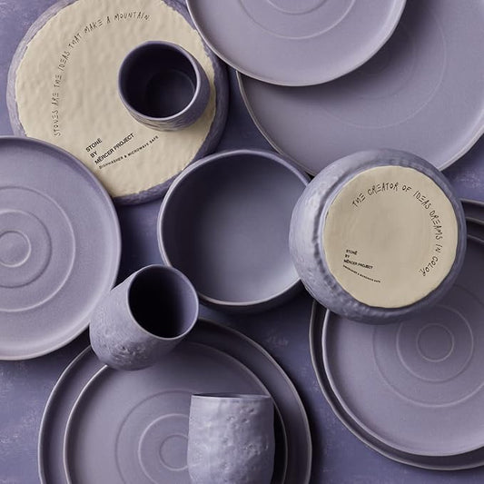 Stone by Mercer Project SHOSAI 32-Piece Stoneware Dinnerware Set, Plates and Bowls Set, Modern Dishware set fo 8, Lavender