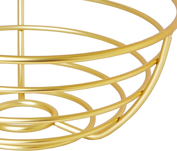 Spectrum Euro Gold Wire Fruit Basket for Kitchen Countertop Storage, Sturdy Steel Metal Wire Decorative Fruit Bowl for Fresh Produce Vegetables Bread & Snacks Modern Open Design for Airflow