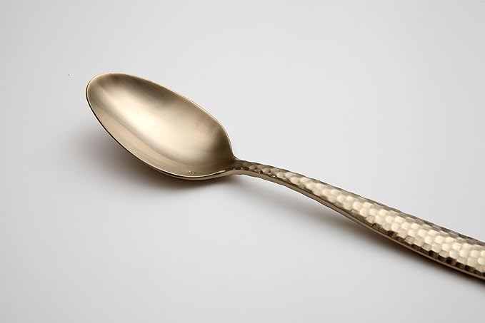 Fortessa Lucca Faceted 18/10 Stainless Steel Flatware, Dessert/Soup Spoon, 7.1", Set of 12, Brushed Gold