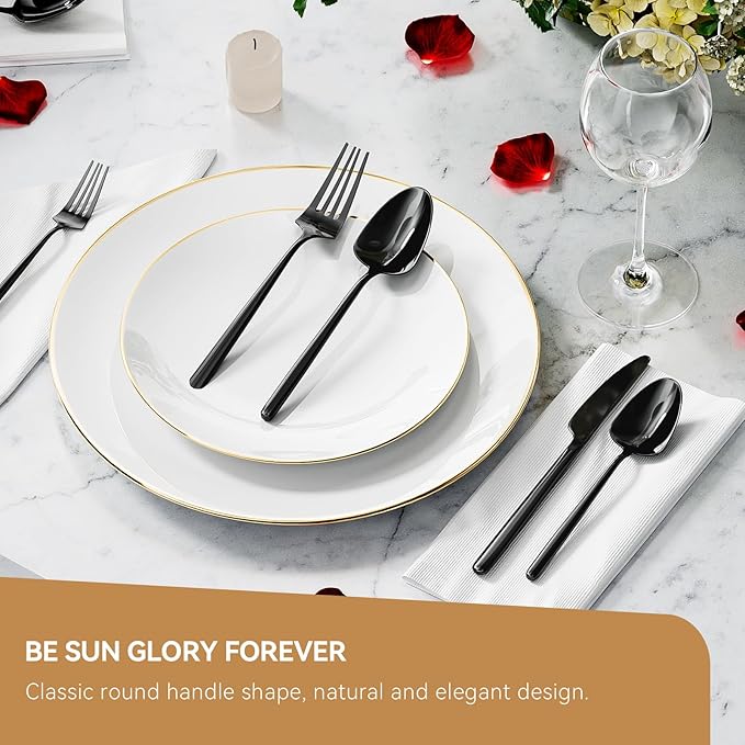 Oval Black 20-Piece Silverware Set, Stainless Steel Flatware Set with American Design, Modern Cutlery Set, Service for 4, Dishwasher Safe