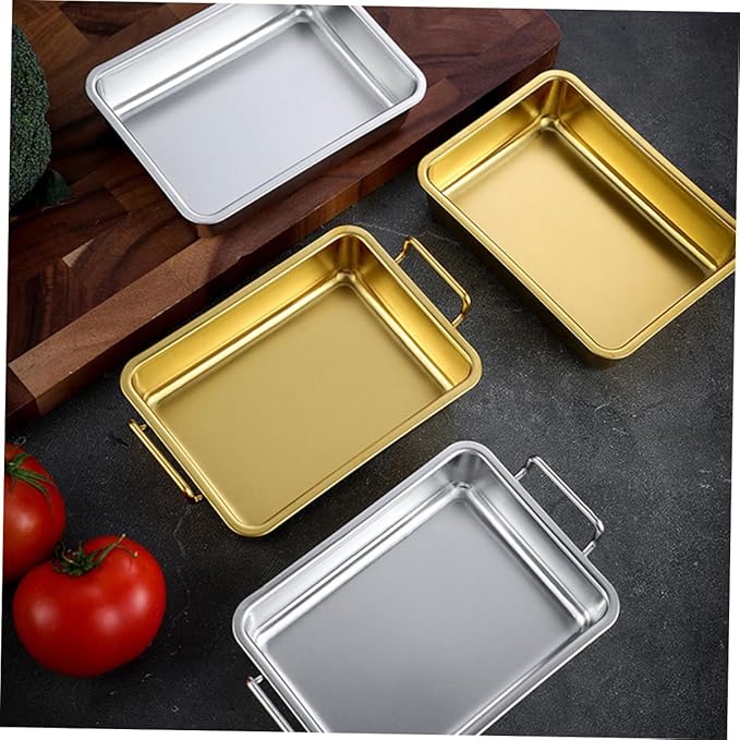 OUNONA Stainless Steel Food Serving Tray Handles Flat Bottom Silver Easy to Clean Kitchenware