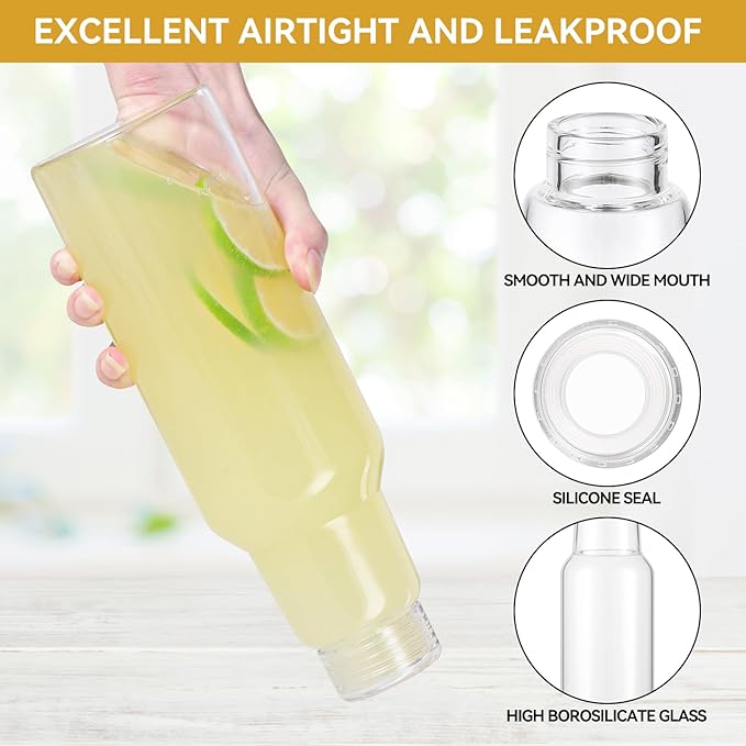 CWHHRN 34 Oz Glass Juice Bottles with Lids, Glass Bottles, BPA Free, Borosilicate Glass for Juicing, Smoothies, Infused Water, Beverage Storage, Shaker Bottles (4 Pack)