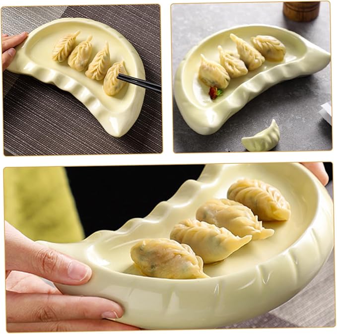 Ciieeo Ceramic Dumpling Plate Cute and Creative Appetizer Dish for Dumplings Snacks and Fruits Spacious and Multipurpose Design for Family Gatherings and Parties