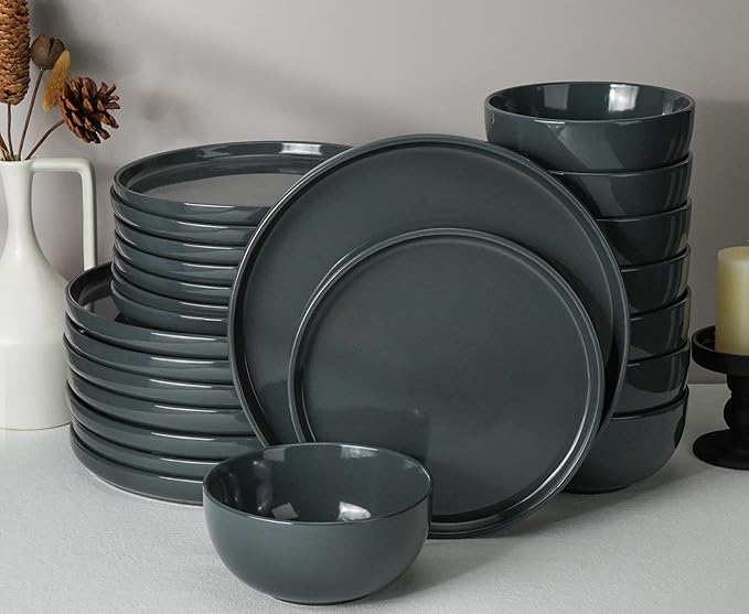 Stellar Plates and Bowls Sets Dishes Set for 8 Handpainted Dinnerware Sets 24 Pieces, Speckled Ceramic Plate Set Scratch Resistant Microwave & Dishwasher Safe (Laguna Dawn)