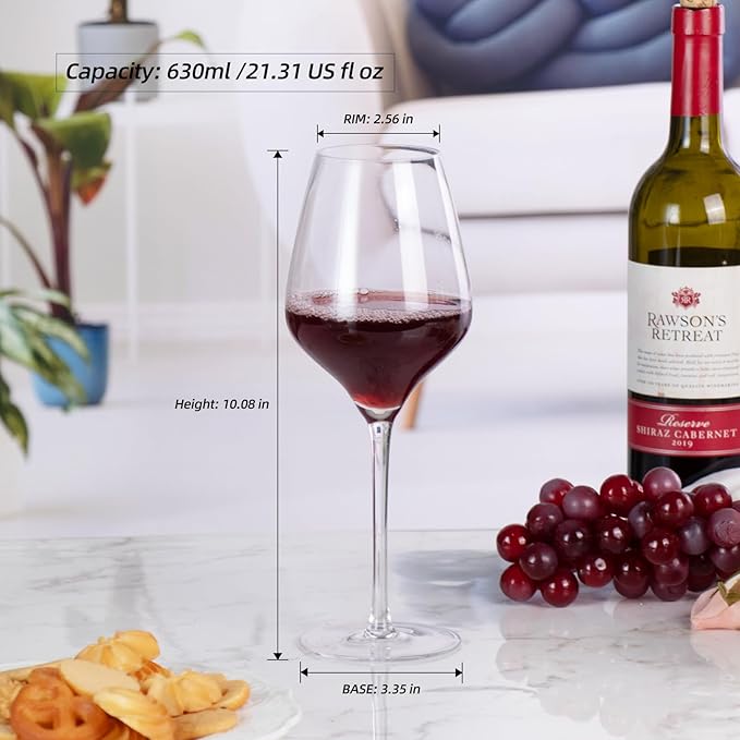 KAMMAK Wine Glasses Crystal Red and White Wine Glasses Set of 2, 21oz Hand Blown Large Glassware with Long Stem, Premium Glassware for Wine tasting, Birthday Gift, Party, Anniversary