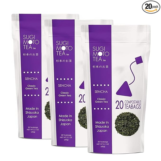 SUGIMOTO TEA Japanese Green Tea Sencha Fukamushi Tea Bags 20 Count Pack of 3
