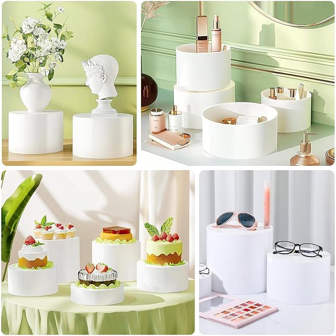 Efavormart Set of 5 Acrylic Cake Stands 8.5", 9", 10", 11", 12" Round Cylinder Design Clear - Display Risers for Weddings