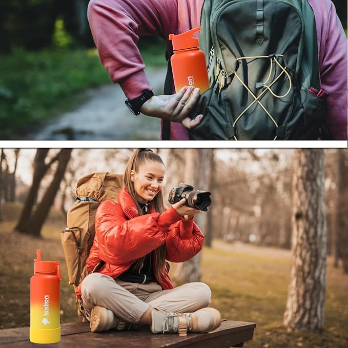 Lexlion Tea Infuser Water Bottle 32 Oz – Triple Wall Insulated Stainless Steel, Loose Leaf & Fruit Strainer, 3 Leakproof Lids, BPA-Free Silicone Sleeve, Reusable Thermal Mug