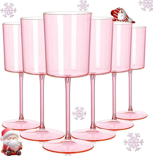 Ciaell 12 Pack Pink Plastic Wine Glasses - 14Oz Plastic Wine Glasses with Stem - Disposable Stemmed Wine Glass for Parties & Weddings & Outdoor
