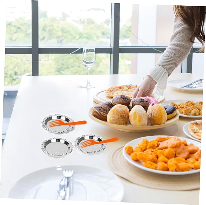 Happyyami 6pcs Mini Snack Plates Vintage Style Fruit Tray for Parties Serving Trays Elegant Metal Design Serving Dish for Chips and Nuts