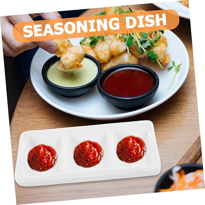 2-piece Snack Plate Set Divided Sauce Bowl Appetizer Serving Tray Ceramic Dishes White for Versatile Use