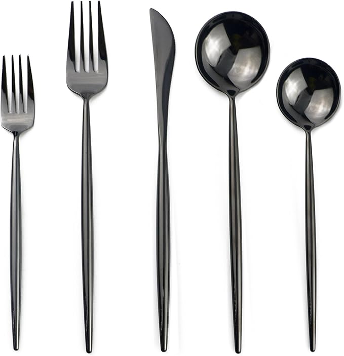 20-Piece Flatware Set, 18/10 Stainless Steel Dishwasher Safe, Mirror Polishing Black