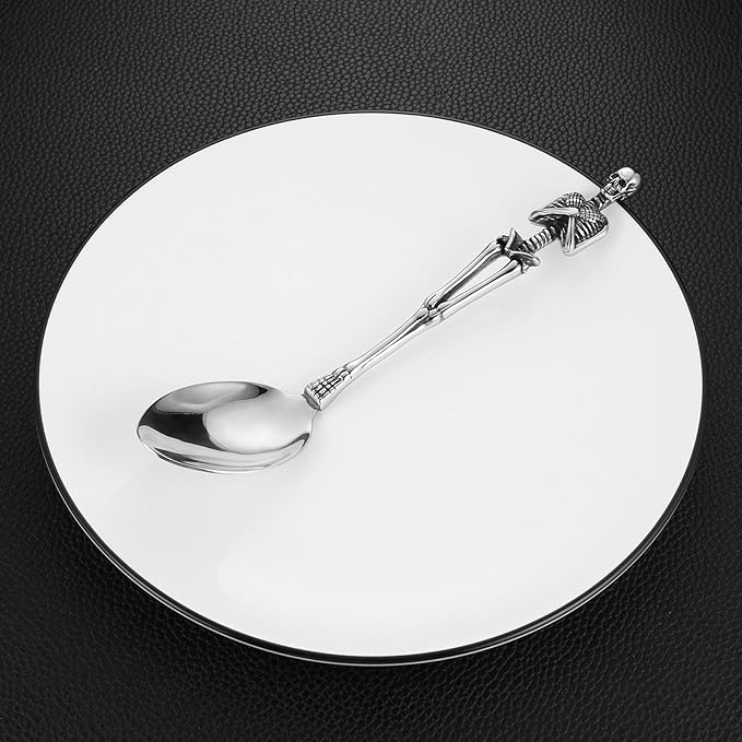 HZMAN Dinner Spoon Stainless Steel Flatware Spoon Gothic Skull Tableware for Home Kitchen Restaurant Halloween Easter Decoration