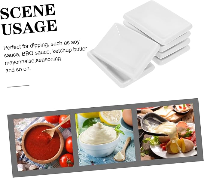 Ciieeo 6 Pcs Snack Dish Seasoning Dish Rectangular Small Rectangle Appetizer Plate with Condiment Soy Sauce Plate Condiment Serving Tray Snack Tray Appetizer Serving Dish White re-usable