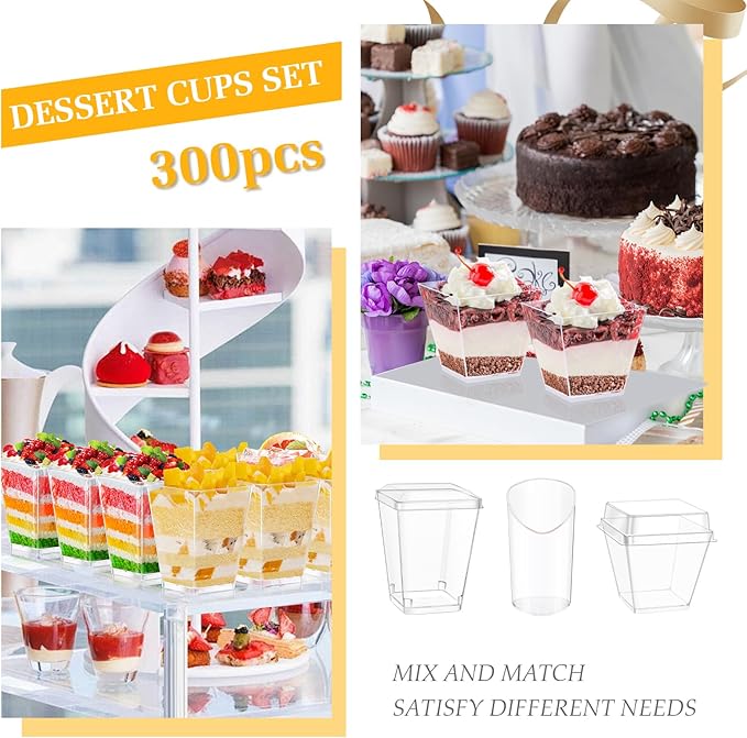 tchrules 400 Packs Dessert Cups with Lids, 5oz Mini Clear Plastic Dessert Cup Parfait Appetizer Cups for Serving Fruit Trifle Mousse Ice Cream and Pudding (300)