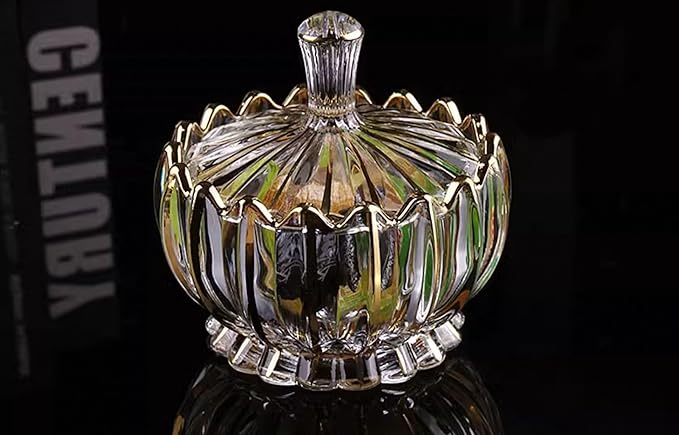 MAGCOLOR Hand Painted Gold Glass Candy Dish with Lid Crystal Candy Bowl, Nut Plate, Decorative Cover Bowl, Chocolate Dish, Crystal Decor Living Room & Dining Room Decor.