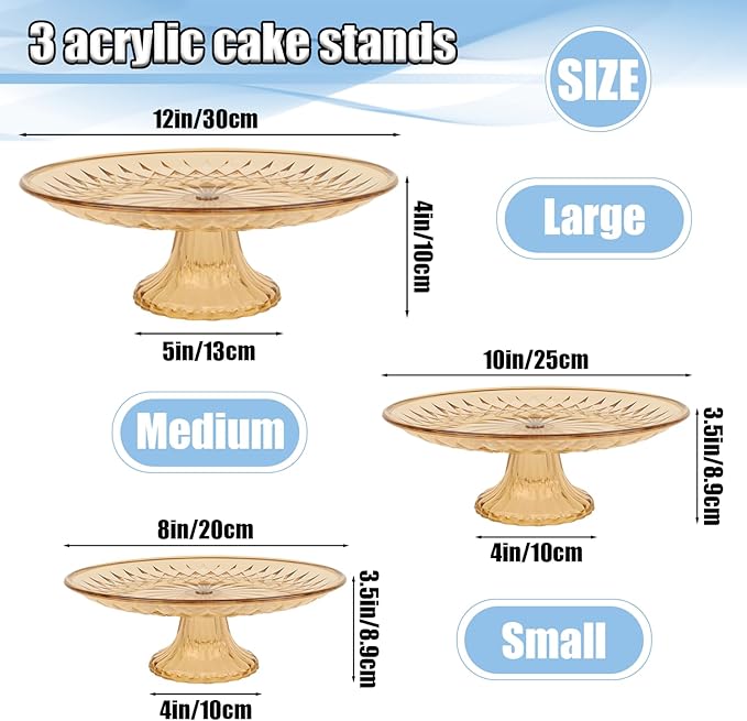 Plastic Cake Stand, 3 Pack Clear Cake Stands Tall Cake Stand,Cake Display Stand for Wedding, Event, Party, Cake Holder for Cupcake Dessert Pizza