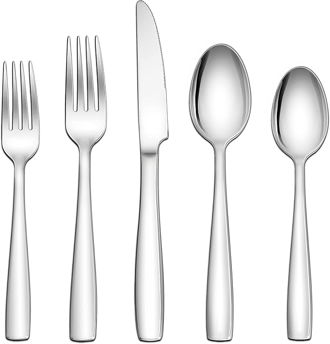 Herogo 18/10 Stainless Steel Silverware Set, 40-Piece Fancy Flatware Cutlery Set for 8, Modern Eating Utensils Tableware for Home Restaurant Wedding, Mirror Polished, Dishwasher Safe