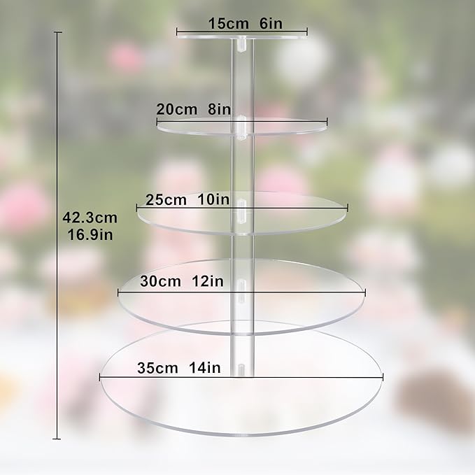 5 Tier Maypole Cupcake Stand, Lager Round Acrylic Cupcake Tree Tower for 50 Cupcakes,Clear Cupcake Holder Display Stand for Wedding Birthday Party Baby Shower Dessert Table- 16 Inch