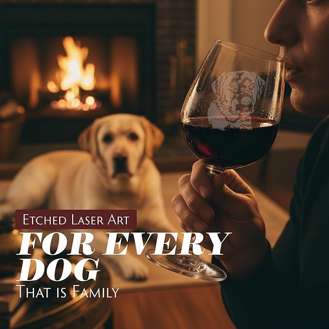 Etched Laser Art Labrador Retriever Personalized Dog Themed Etched 12.75oz Wine Glass Custom Dog Breed Wine Glasses, Ideal for Pet Lovers, Unique Birthday Gift for Men & Women, Personalized Gift