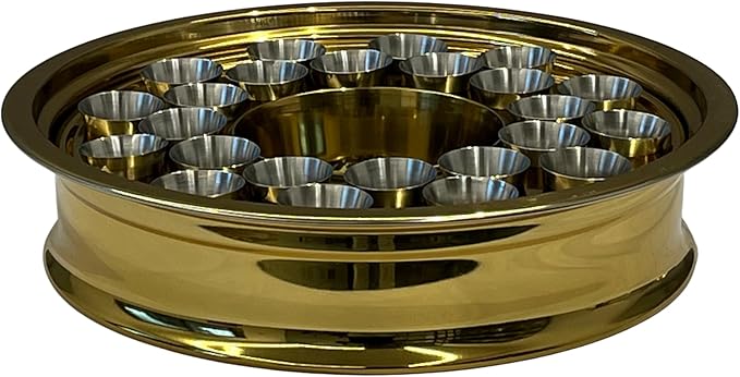 Communion Ware | Communion Tray | Holy Stackable Cup Tray for Churches | Communion Supplies | Portable Communion Tray with 24 Holes Disk | Stainless Steel - Shiny Gold Finish