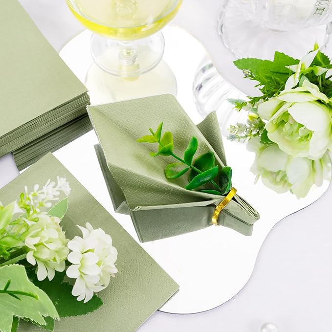 FLOWERCAT 100-Count 2-Ply Sage Green Napkins Cocktail Napkins - Green Beverage Napkins Disposable Premium Quality - 5" x 5" Paper Napkins for Party &Easter,Bar,Weddings,Birthday