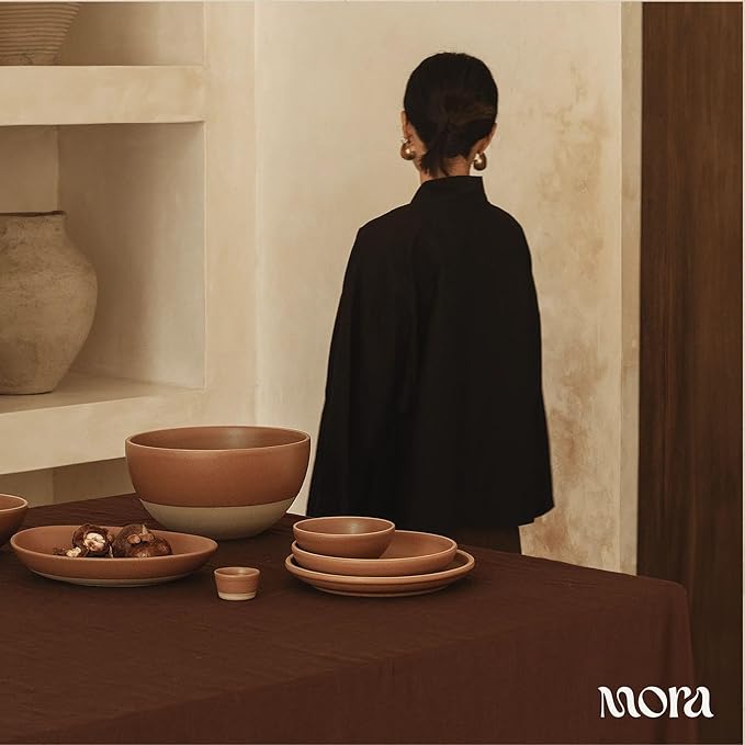 MORA Large Plates Set of 4, 10.5 inch Ceramic Pottery Dinner Plates - Microwave, Oven and Dishwasher Safe - Harvest