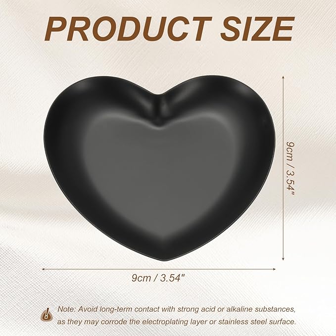 uxcell Heart Shape Serving Trays, 3.54" Stainless Steel Decorative Jewelry Dish, Small Vanity Tray for Bathroom Aromatherapy Candle Drink Plate,Black